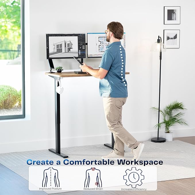 VIVO Electric 43 x 24 in Standing Desk Memory Height Adjustment 1B Series Holds 220 lbs One-Piece Reclaimed Wood Top Black Frame DESK-KIT-1B4P