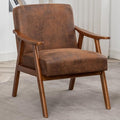 Mid Century Modern Accent Chair Upholstered Armchair Comfy with Wood Legs Siting Chair with Soft Cushion PU Leather Side Chairs for Living Room Bedroom Office (Microfiber Brown)