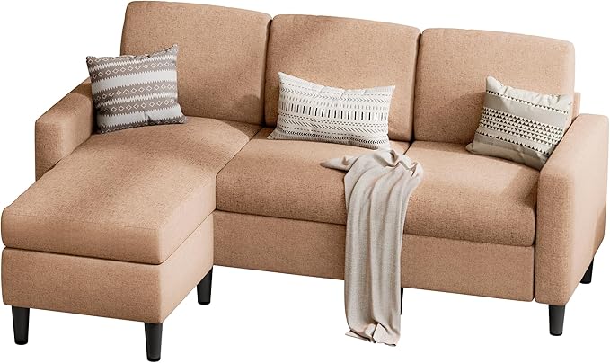 SUNLEI 73.6 Modular Sectional Sofa Comfy Cloud Couch with Movable Ottoman Deep Seat L Shaped Modular Sofa Sectional Couches for Living Room and Apartment Brown