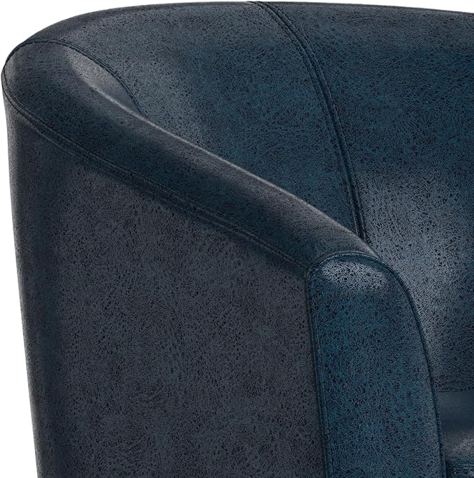 SIMPLIHOME Austin Tub Chair - 30 inch Wide Upholstered Faux Leather Contemporary Accent Chair in Distressed Dark Blue for Living Room or Office with High Arms Removable Cushion and Curved Backrest