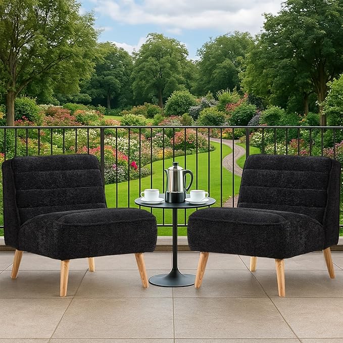 Mlmh &amp Kngwa 24.4 W Mid Century Modern Accent Chair Armless Accent Chairs Comfy Upholstered Reading Chairs Chenille Vanity Chair for Living Room Bedroom Black