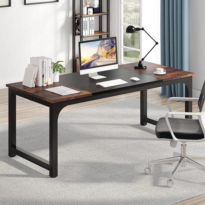 Tribesigns Modern Computer Desk 70.8 x 31.5 inch Large Office Desk Computer Table Study Writing Desk Workstation for Home Office Black Metal Frame