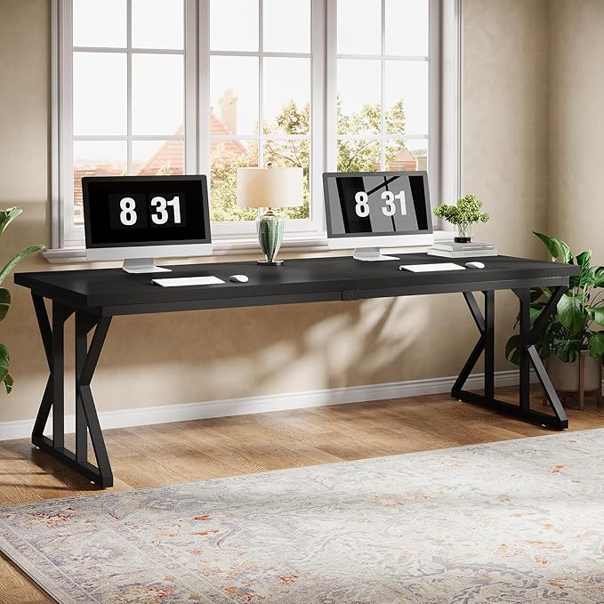 Tribesigns 78.74-Inch Large Executive Desk Industrial Home Office Computer Desk Simple Long Writing Study Table Business Furniture (Black)