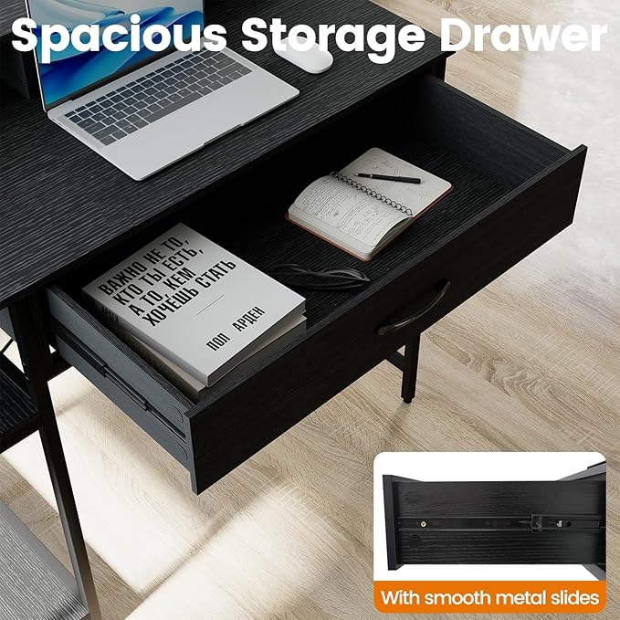 Giantex Computer Desk with Drawer 42 Small Computer Workstation w/Charging Station &amp Monitor Stand PC Laptop Desk w/Storage Shelves &amp Compartments Writing Desk for Small Space Home Office