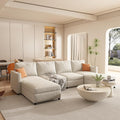 123 Large Modular Sectional SofaModern U-Shaped Sectional couch with Storage6-Seater Deep Seat Chenille Fabric Sofa for Living Room L-Shape Convertible with Movable Ottoman &amp Cup Holders (Whit