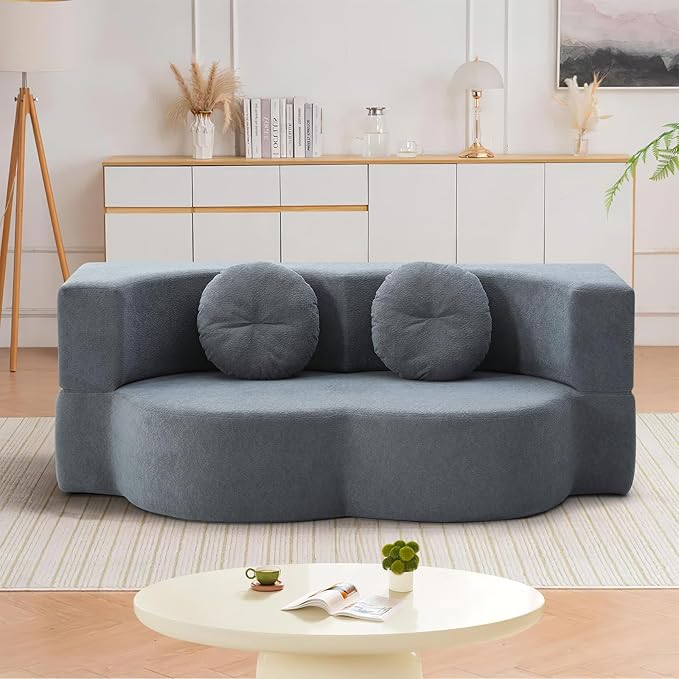 Convertible Folding Sofa Bed 75.5 Boneless Cloud Couch Loveseat Floor &amp Futon Lounge Sleeper Couches Lychee Velvet for Living Room Office Small Spaces No Assembly Required Grey
