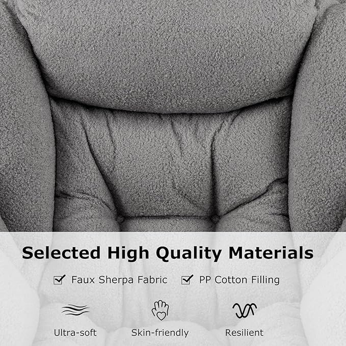 Giantex Lazy Chair Modern Sherpa Accent Chair w/Steel Frame Upholstered Single Sofa Chair w/Armrests &amp Side Pocket Leisure Reading Lounge Chair for Living Room Bedroom Office Dorm (Gray)