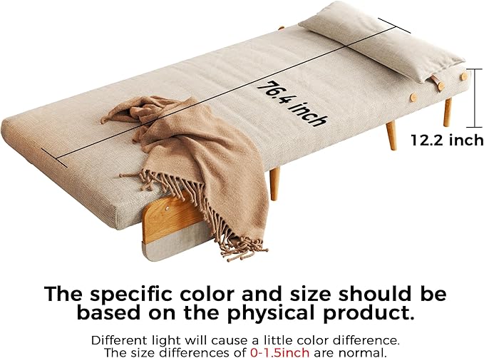 JASIWAY Modern Sofa Bed 3 in 1 Sleeper Chair Bed Futon Sofa Bed Chaise Lounge Chair for Living Room Bedroom Office Solid Wood Leg 76.4 D x 27.6 W