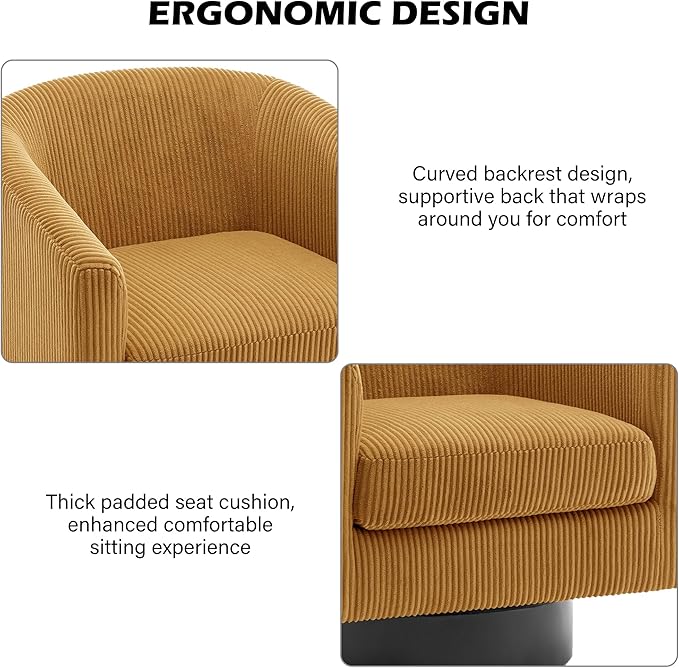 Swivel Barrel Accent Chair Modern Round Corduroy Fabric Arm Chair for Living Room Bedroom Comfy Club Reading Chairs for Adults (Corduroy Orange Set of 4)