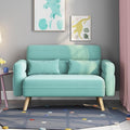 Yaheetech 46 Small Modern Fabric Sofa Loveseat Mid Century 2 Seater Sofa Couch with Lumbar Pillows Solid Wood Legs for Living Room Small Space Dorm Office Bedroom Aquamarine