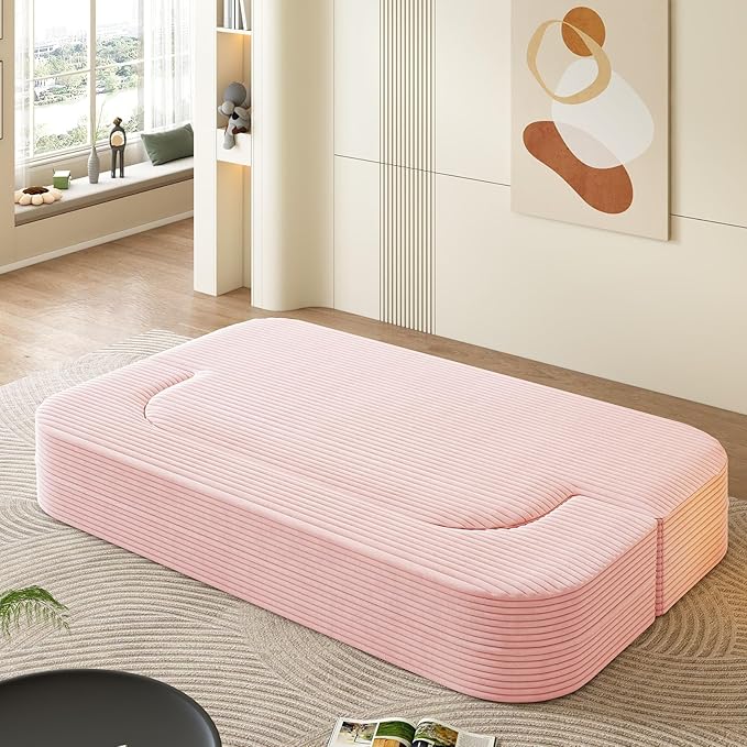 78.7 Convertible Sleeper Sofa Bed with 2 Soft Pillows 2-in-1 Fold Out Couch Upholstered in Luxurious Plush Corduroy Fabric Deep Seat Couch for Living Room Bedroom Guest Room Pink