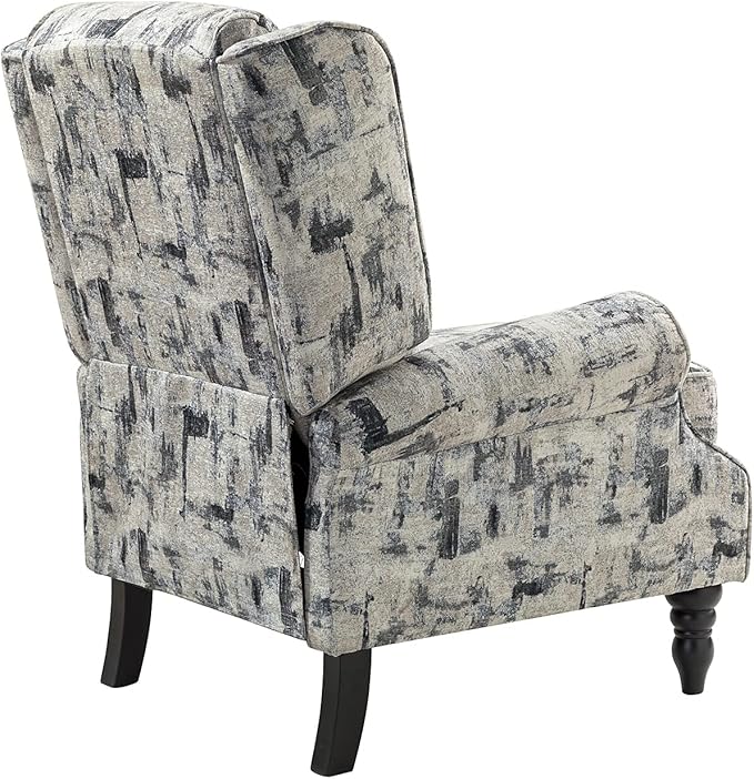 HULALA HOME Upholstered Wingback Recliner Chair Small Adjustable Footrest Push Back Single Reclining Sofa Mid Century Modern Lounge Armchair for Living Room Bedroom Reading/Grey