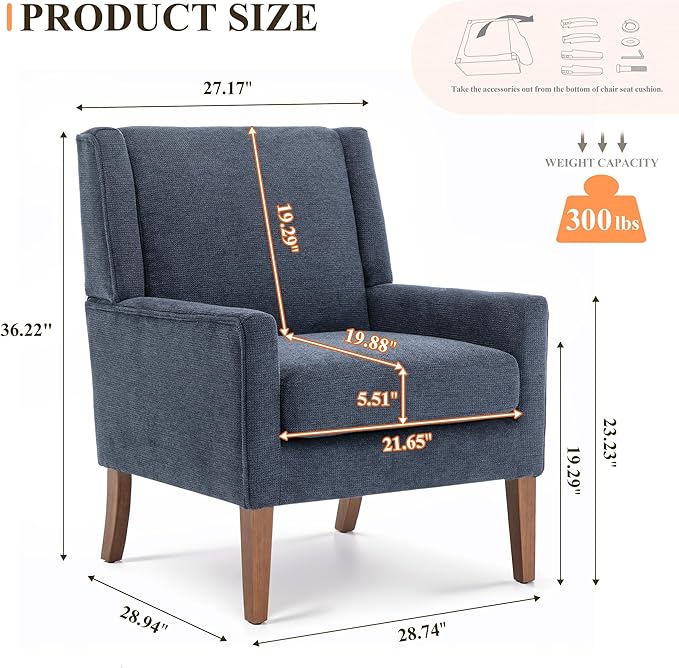 Accent Chairs for Living Room Mid-Century Wooden Fabric Living Room Chairs Arm Chair Side Chairs for Living Room Bedroom Reading Nook