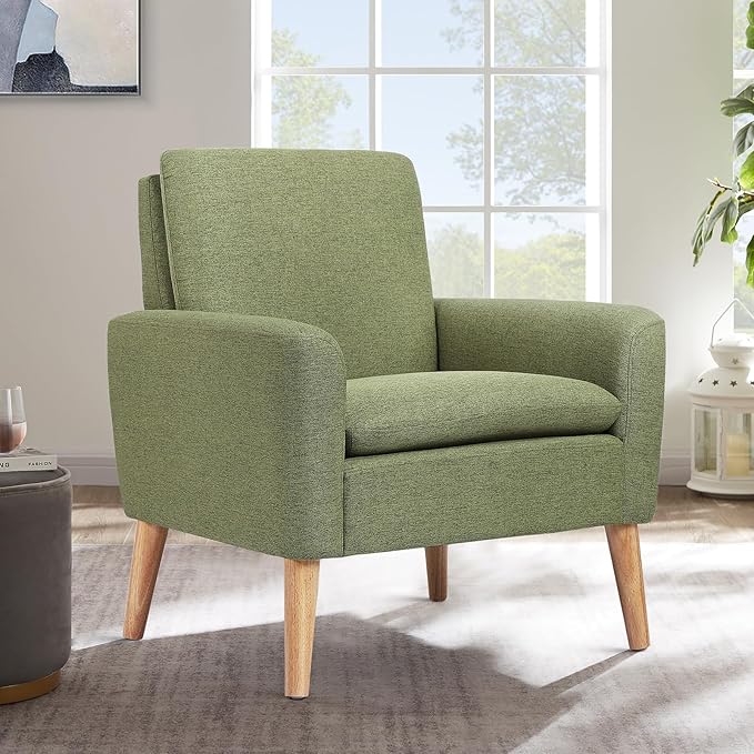 Lohoms Accent Chair Set of 2 Living Room Mid-Century Modern Chair Upholstered Fabric Comfy Club Armchair Pair of Leisure Sofa Chairs for Bedroom Small Apartment Office Green