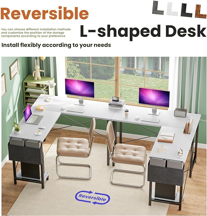 Alpen Corner Desk L Shaped Gaming Desk with Storage Pocket and CPU Stand Work Desk for Home Office Small Corner Study Writing Table with Sturdy Metal Frame 50 Inch Classic White