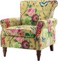 Wingback Accent Chair with Wood Legs Modern Comfy Upholstered Armchair with Removable Cushion and Nailhead Trim Floral Pattern Single Sofa Reading Chair for Living Room Bedroom