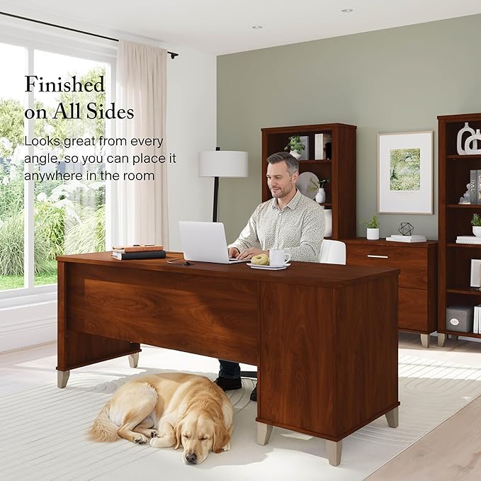 Bush Furniture 72-inch Home Office Desk with Drawers Large Computer Table for Personal Workspace Somerset Collection Hansen Cherry