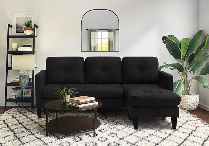 Convertible Sectional Sofa Couch Modern L-Shaped Couch 3-Seat Sofa Reversible Sectional for Living Room Apartment and Small Space (Black)