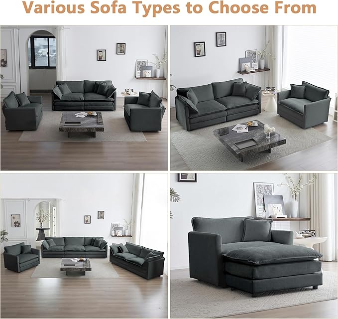 mikibama 41.4 W Single Seat Sofa Chenille Comfy Deep Upholstered Couch Armchair with Toss Pillow for Living Room Bedroom Office Apartment Grey