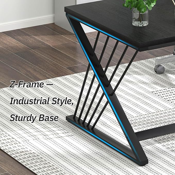 FOLUBAN 70.9 Black Computer Desk Modern Home Office Desk Large Gaming Workstation Executive Desk with Z-Shaped Legs 2 Person Large Study Writing Table for Bedroom