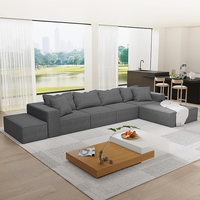 LUMISOL Modular Sectional Sofa Modern L-Shaped Sectional Sofa Couch with 6 Throw Pillows Free Combination Sofa for Living Room Grey
