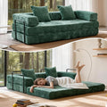 Convertible Floor Sofa Bed Fold Out Floor Couch with Pillow Back &amp Armrest Compressed Couch with Fixed-Shape Frame Chenille Foldable Sleeper Sofa Bed for Living Room Bedroom Dark Green