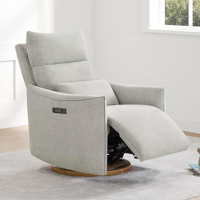 CHITA Swivel Rocker Recliner Chair Power Nursery Glider Recliner Nursery Rocking Chair with Adjustable Power Headrest FSC Certified Solid Wood Base Crockery (Gray)