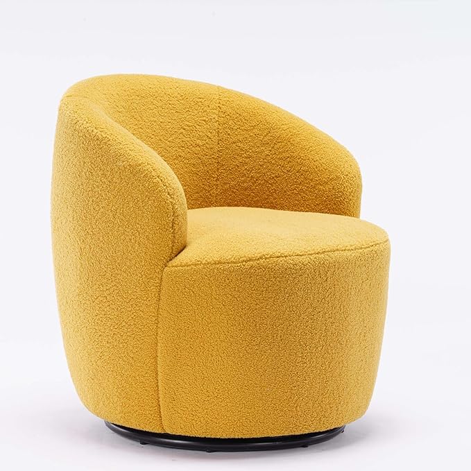 Swivel Barrel Chair with Foam FilledSwivel Accent ChairComfy Backrest Teddy Round Swivel Chair for Living Room (Yellow)