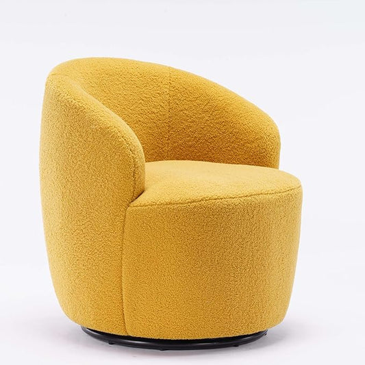 Swivel Barrel Chair with Foam FilledSwivel Accent ChairComfy Backrest Teddy Round Swivel Chair for Living Room (Yellow)
