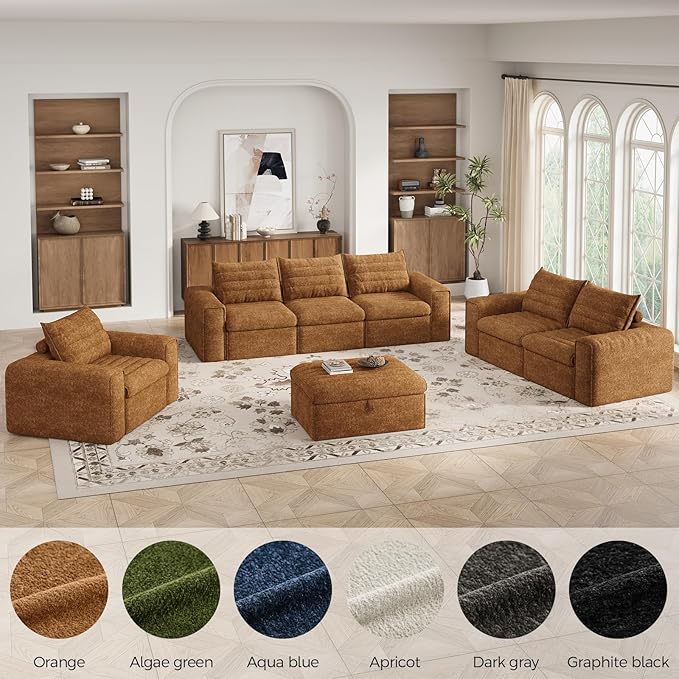 77 Cloud Loveseat Sofa Deep Seat Couch with Pillows Modern Comfortable Upholstery Boneless Sofa 1 piece for Living Room Bedroom Apartment Removable CoverNo Assembly Required Orange