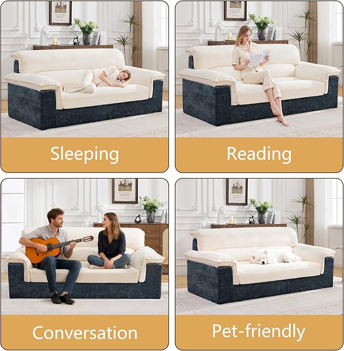 80'' Boneless Loveseat Sofa Oversized 2 Seater Couches Chenille Memory Foam Deep Seat Sofa for Living Room No Assembly Blue