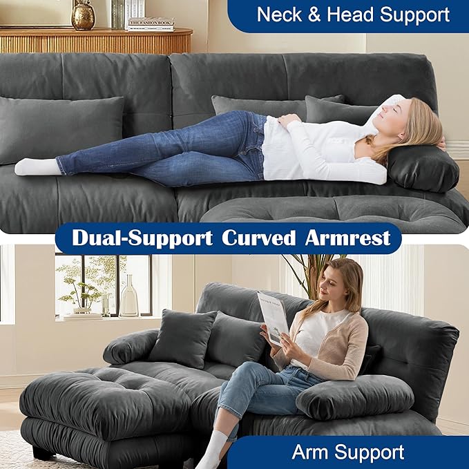 Cloud Couch Sectional Couch for Living Room L Shaped Sofa with Ottoman Oversized Loveseat Sofa Chenille Dark Grey