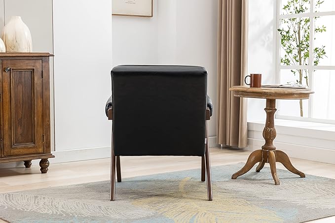 Leisure Chair with Solid Wood Armrest and Feet Mid-Century Modern Accent Chair for Living Room Bedroom Studio Chair