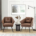 Alunaune Upholstered Brown Accent Chairs Set of 2 Modern Faux Leather Living Room Chairs Arm Chair Tub Bucket Club Chair Mid Century Large Lounge Chair Single Sofa for Bedroom