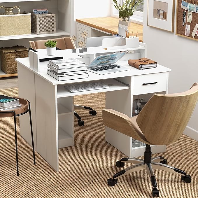 HAPPYGRILL Computer Desk with Monitor Stand Home PC Office Desk with Keyboard Tray Drawer &amp CPU Stand Study Writing Desk Home Workstation Desk with Display Shelf