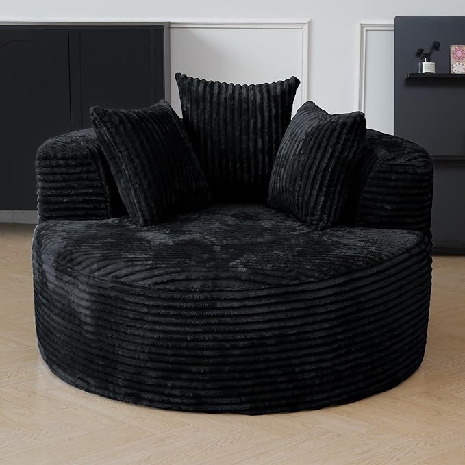 JACH Oversized Boneless Sofa Chair Comfy Corduroy Lounge Chairs Modern Deep Seat Lazy Chaise Lounge Chair for Living Room Movie Room Game Room Small Space No Assembly Required (Black)