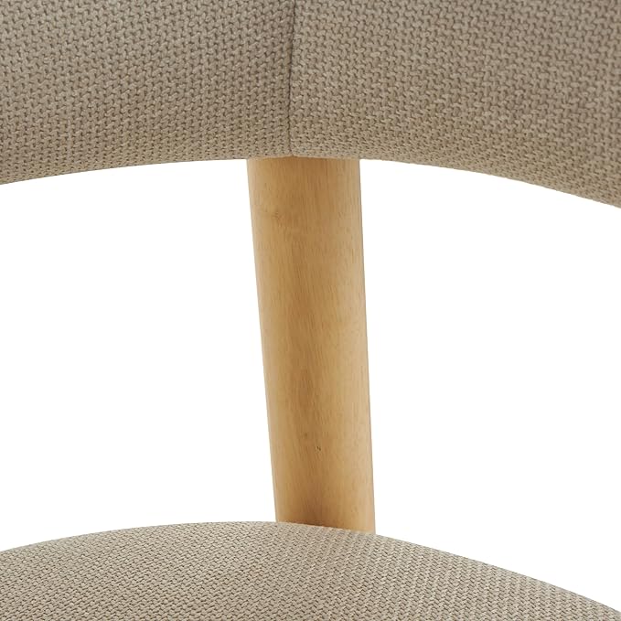 Deco 79 Polyester Living Room Accent Chair Curved Back Mid Century Modern Round Boucle Side Chair with Light Brown Wood Frame Corner Chair 32 x 24 x 28 Beige