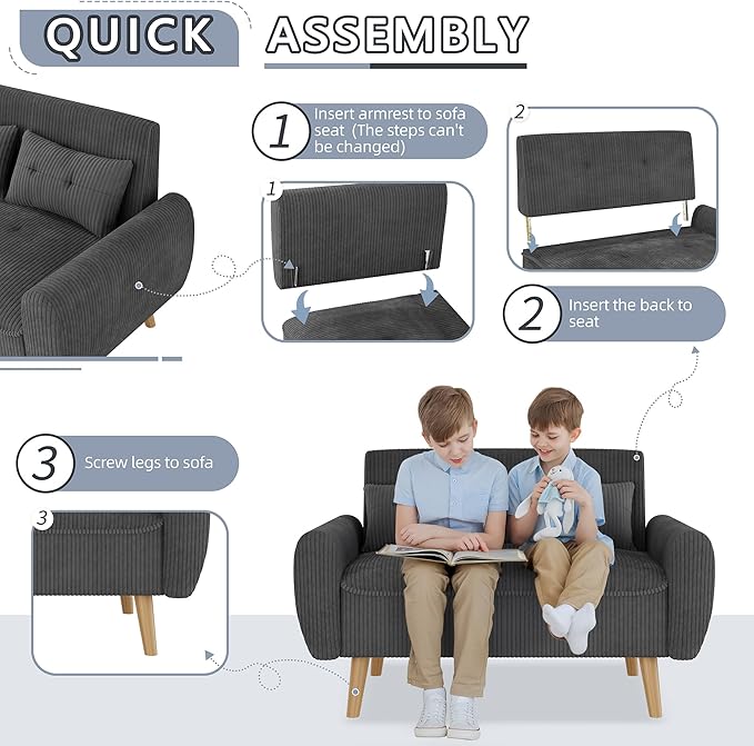 Shintenchi Small Modern Loveseat Couch Sofa Mid Century Fabric Upholstered 2-Seat Sofa Couch Love Seats Furniture for Small Space Dark Grey
