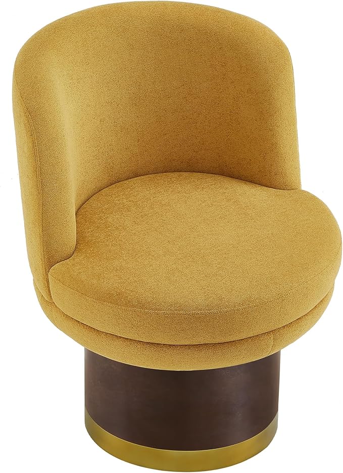 Christopher Knight Home Mirin Upholstered 360° Swivel Accent Chair Chenille Fabric Swivel Barrel Chair Modern Vanity Chair for Living Room Bedroom Yellow+Brown