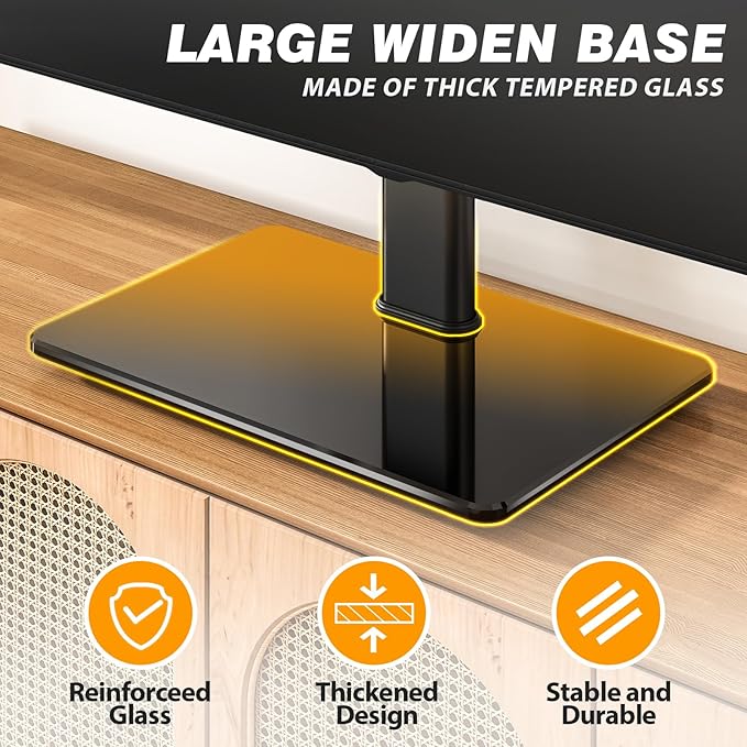 5Rcom Universal Swivel TV Stand for 27-60 inch Curved/Flat Screen TVs Table Top TV Base Replacement Holds up to 88 lbs Height Adjustable TV Stand Mount with Tempered Glass Base MAX VESA 400x400mm