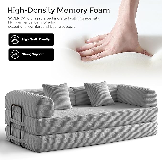 79 Convertible Floor Sofa Bed 5-in-1 Modular Sleeper with Removable Parts No Assembly Corduroy Futon from Sofa to Oversized Bed Non-Slip Base for Living Room Dorm (Light Gray)
