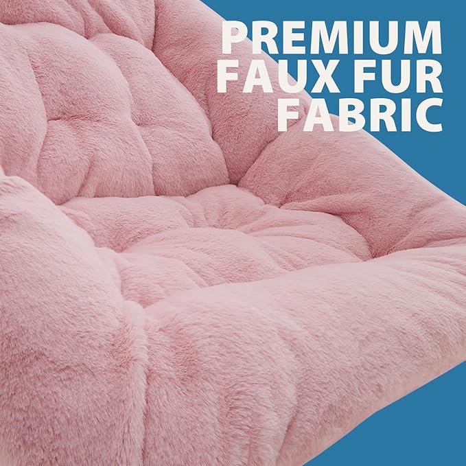 OAKHAM Comfy Chair for Adults Soft Faux Fur Folding Lounge for Bedroom Living Room Dorm Rooms Flexible Reading Chair for Teens Kids X-Large Foldable (Faux Fur-Pink)
