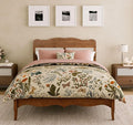 Sophia &amp William Rattan Bed Frame Full Size Wood Bed Frame with Adjustable Headboard Solid Wood Slats Support Brown