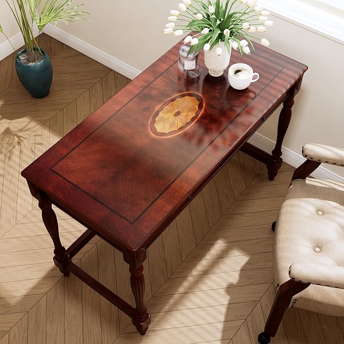 Large Computer Desk Office Table with 2 Drawers 46 Solid Wood Study Writing Desk Workstation with Storage Space Mid-Century Vanity Dressing Table for Home OfficeCherry Walnut BSZ1533WD