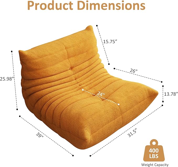 Bean Bag Chairs for Adults Floor Gaming Bean Bag Chair Memory Foam BeanBag Chair Bean Bag Sofa with Filler Faux Fur Fireside Beanbags Lazy Sofa for HomeApartment or Gaming Venue (Yellow Single)