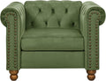 KEIKI 32 Chesterfield Velvet Tufted Button Sofa Chair with Square Arms and Cushion Back Classic 1-Seater Couch with Solid Wood Legs Easy Assembly for Living Room Bedroom Apartment Green