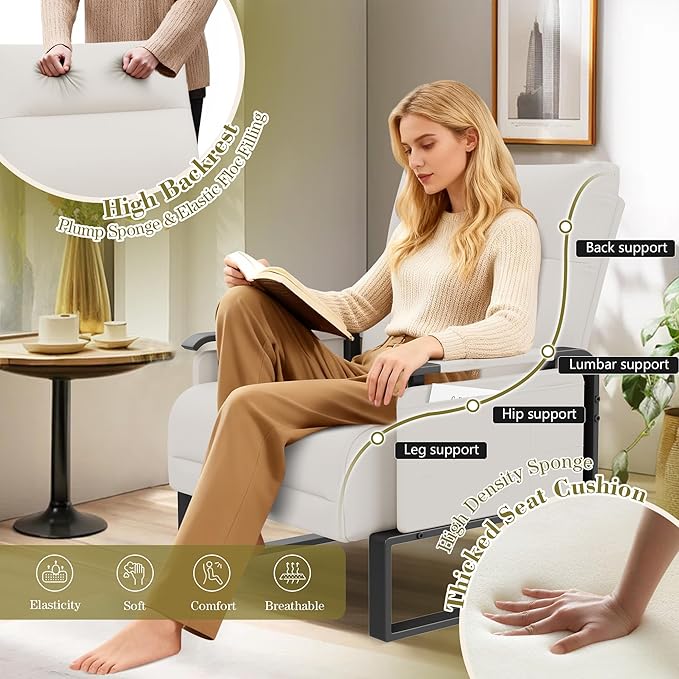 PU Leather Accent Chair Upholstered Armchair with Side Table for Bedroom Living Room Chairs Office Club Chair Beige