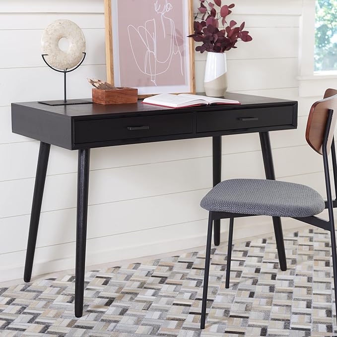 SAFAVIEH Home Collection O'Dwyer Mid-Century Retro Black 2-Drawer Desk