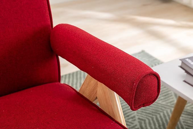 Leisure Chair with Solid Wood Armrest and Feet Mid-Century Modern Accent Chair for Living Room Bedroom Studio Chair