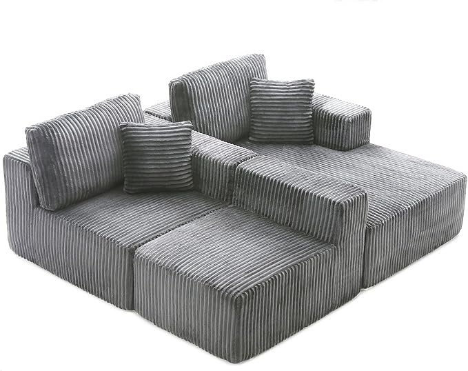 HYJT-H&ampK Modular Sectional Sofa Cloud Sectional Couch 107 Comfy Fluffy L Shaped Dark Grey Couches for Living Room Deep Seat Memory Foam Plush Corduroy Boneless Couch Sectionals Right Facing Cha